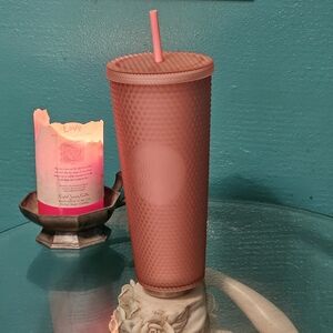 Textured Rose Pink Tumbler with Straw